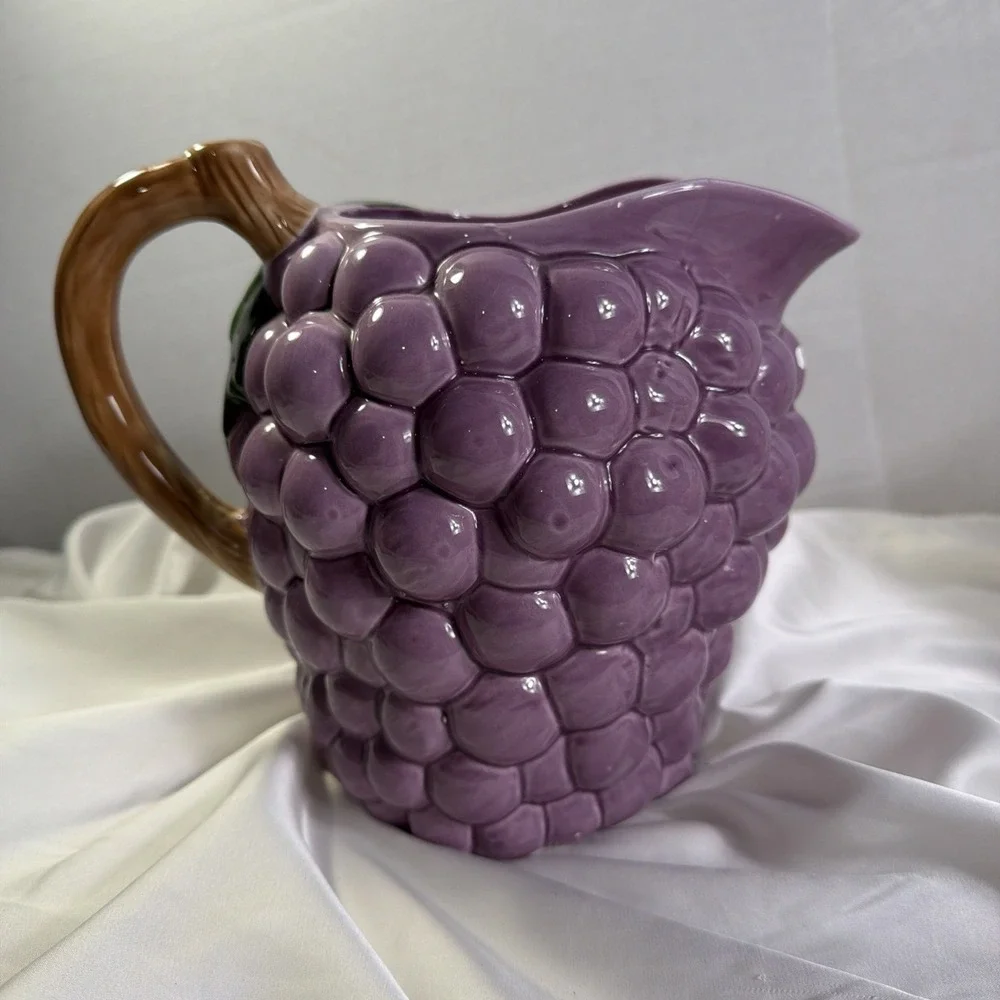 Purple‎ Grape Ceramic Pitcher Vintage Style Kitchen Decor Beverage Server